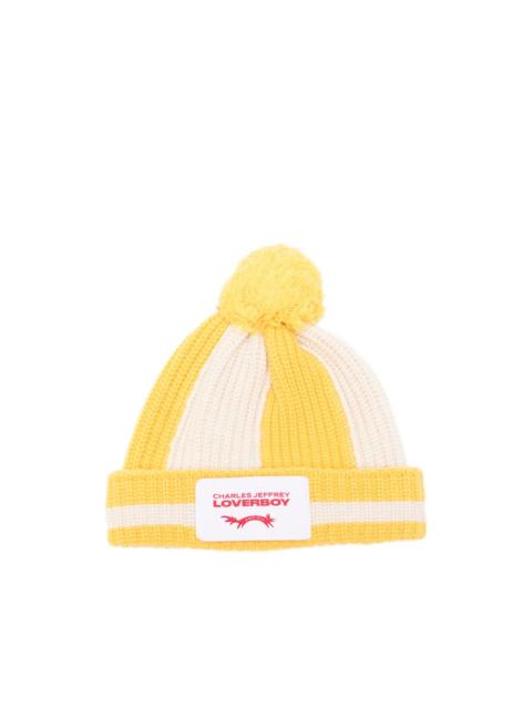 CHARLES JEFFREY LOVERBOY striped pompom beanie hat