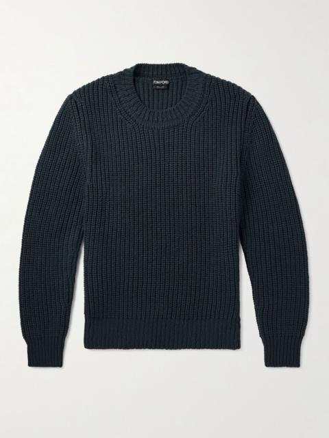 TOM FORD Ribbed Wool and Cashmere-Blend Sweater Gray