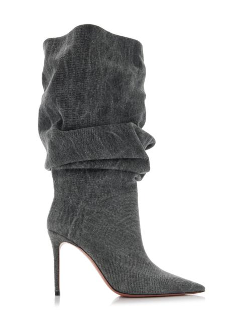 Amina Muaddi Jahleel Denim Boots grey