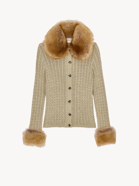 SAINT LAURENT CABLE-KNIT CARDIGAN IN LUREX AND ANIMAL-FREE FUR