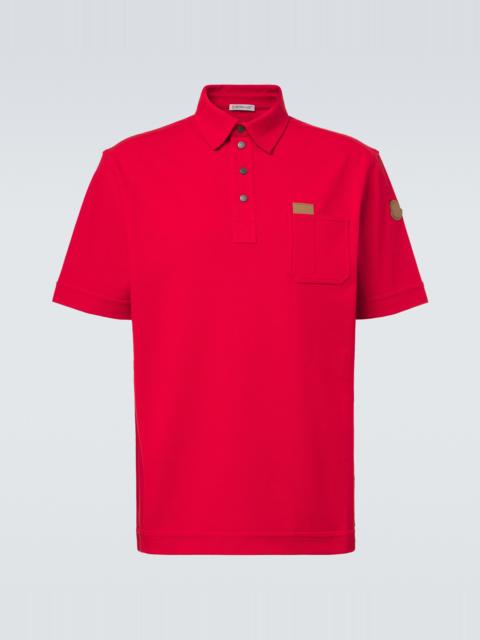 Moncler Leather-trimmed cotton piqué polo shirt