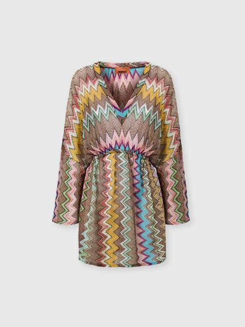 Missoni Short beach cover-up in lamé viscose with macro zigzag pattern