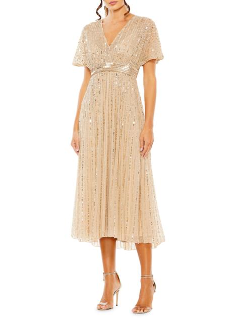 MAC DUGGAL Women's Sequined Short-Sleeve Midi-Dress - Taupe