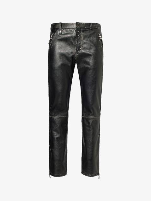 Alexander McQueen Biker tapered-leg mid-rise leather trousers