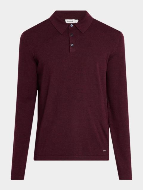 SIMKHAI Men's Reynolds Wool Long-Sleeve Polo Shirt