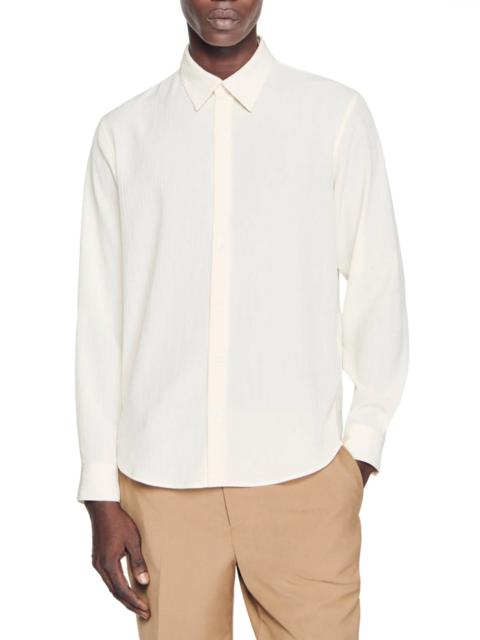 Sandro Plissé Long Sleeve Button-Up Shirt