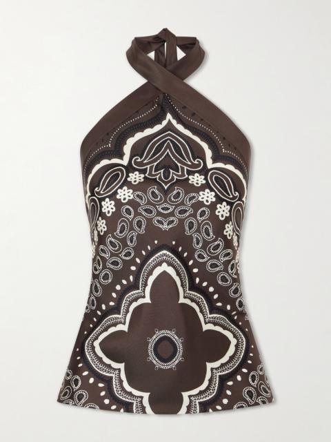 NILI LOTAN Solal Printed Silk Halter Top
