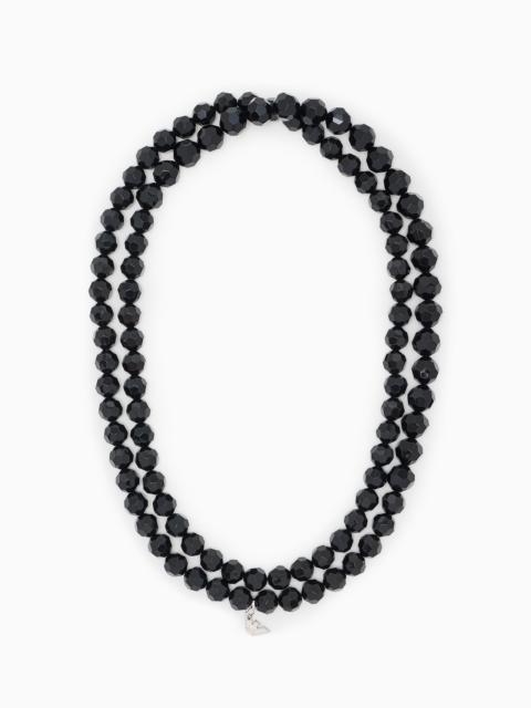 EMPORIO ARMANI DOUBLE-STRAND NECKLACE WITH FACETED BEADS AND A METAL CHARM