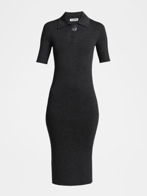 Jil Sander Short-Sleeve Rib Knit Midi Polo Dress