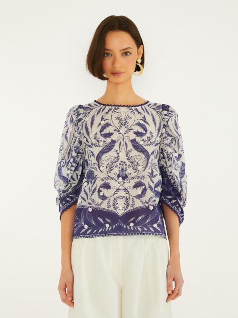 FARM RIO Off-White Nina 3D Flowers Blouse