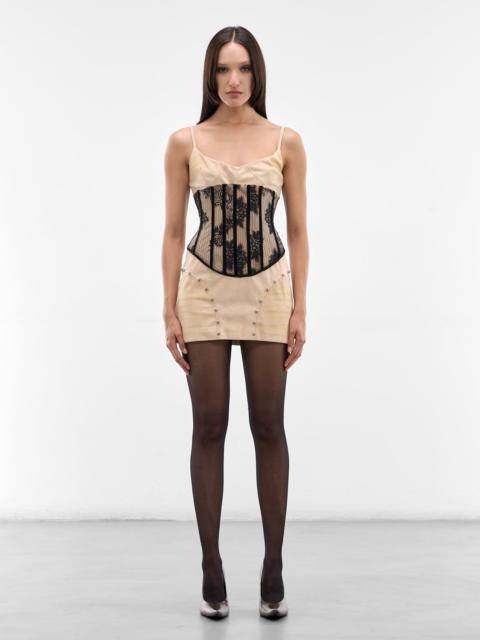 DIDU Lace Corset Overlay Suede Dress