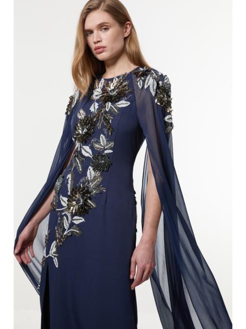 KAREN MILLEN Floral 3D Embellished Drama Cape Sleeve Woven Maxi Dress