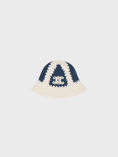 triomphe bucket hat in crocheted wool and denim