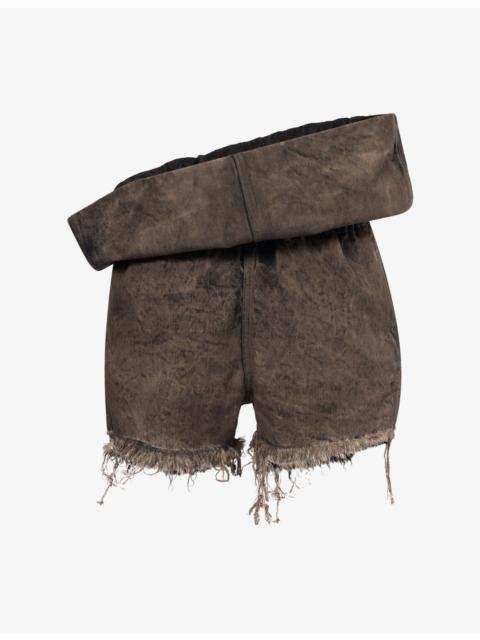 Rick Owens Crater Frayed Denim Shorts