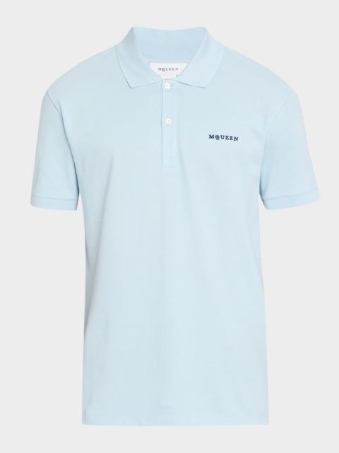 Alexander McQueen Men's Embroidered Logo Pique Polo Shirt