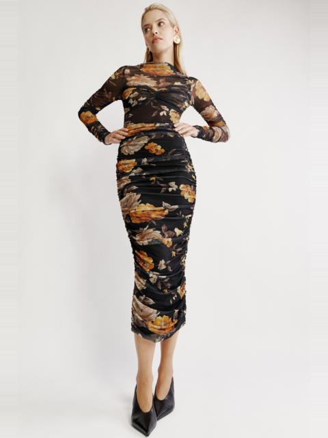 BARDOT Althea Mesh Midi Dress In Black Floral