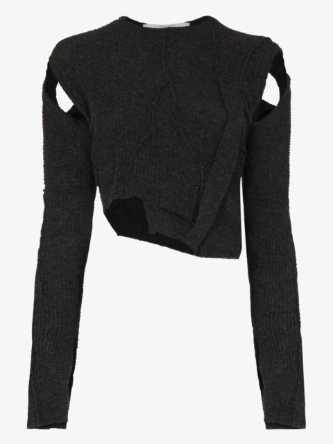 TALIA BYRE grey Ribbon cutout virgin wool cropped sweater