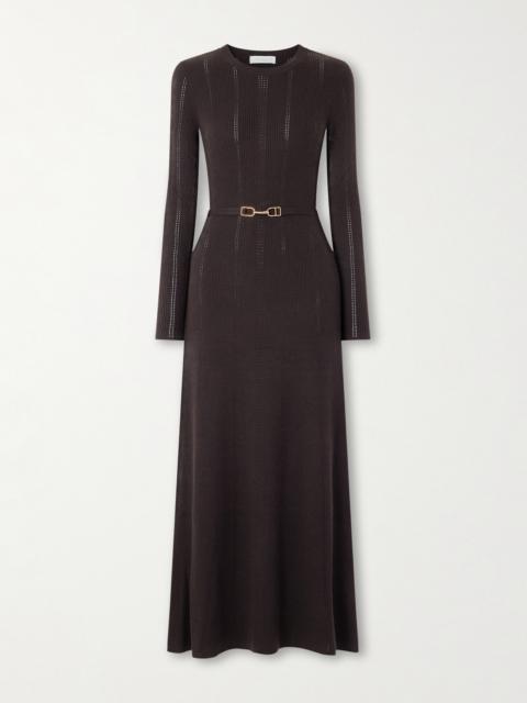 GABRIELA HEARST Imagene Belted Ribbed Pointelle-knit Wool Midi Dress