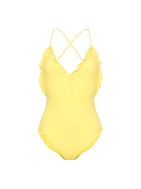 ruffle-detailing V-neck swimsuit