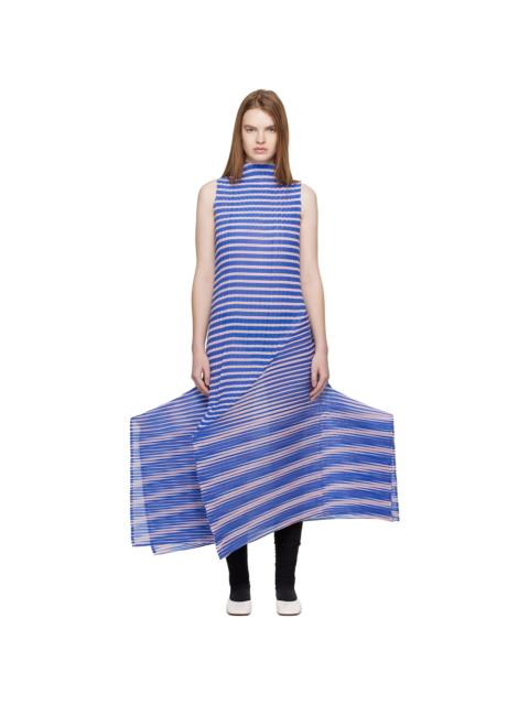 ISSEY MIYAKE Navy Generic Stripes Machine Pleats Midi Dress