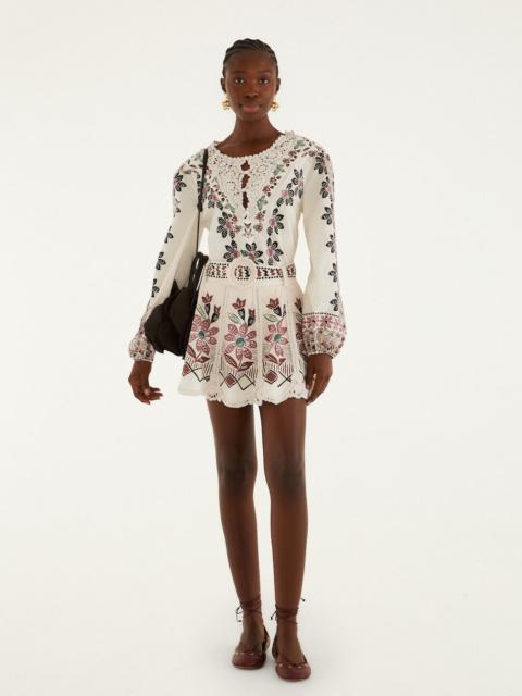 FARM RIO Off-White Ainika Rustic Flowers Crochet Detail Mini Skirt