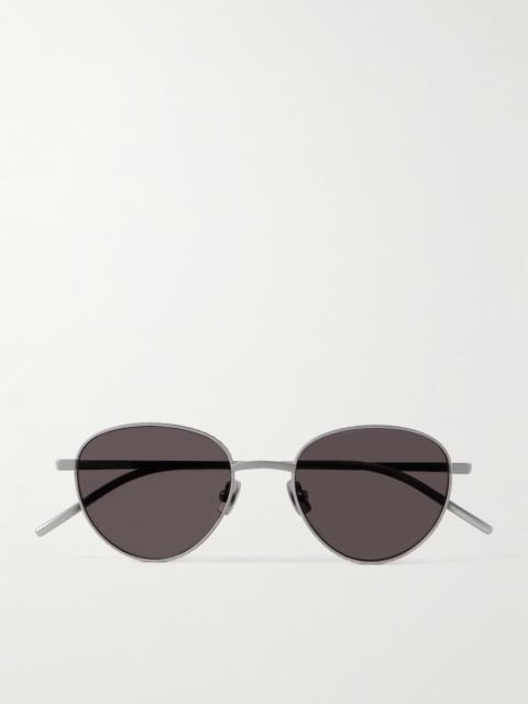 Bottega Veneta Panthos Round-Frame Brushed-Titanium Sunglasses