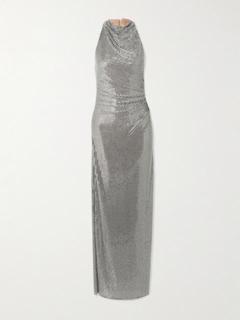 self-portrait Embellished Draped Mesh Halterneck Maxi Dress