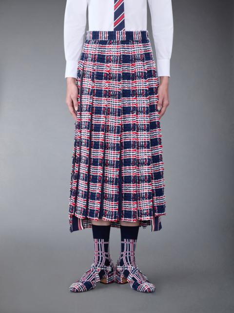 Prince of Wales Check Frayed Chenille Tweed Pleated Skirt