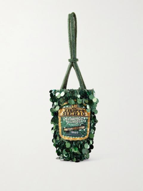 Anya Hindmarch Filippo Berio Mini Embellished Satin Bucket Bag