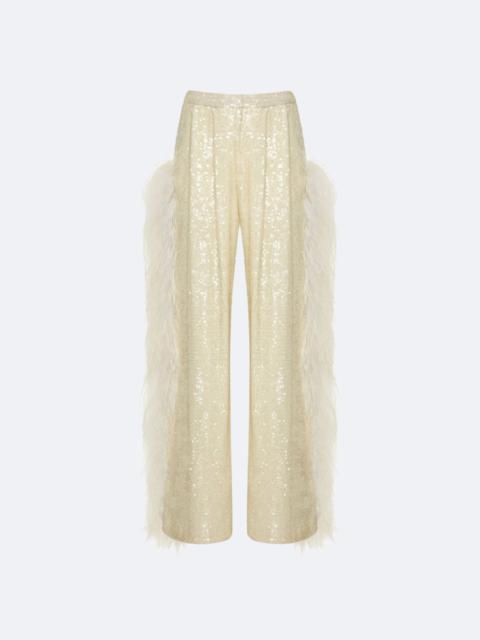 Sequin Trouser With Feathers