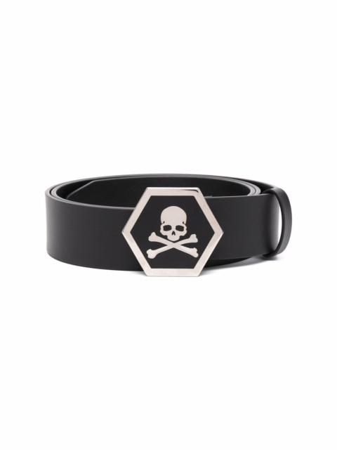 leather skull-buckle belt
