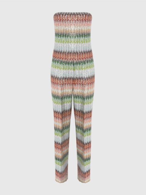 Missoni Long bustier jumpsuit in gradient zigzag knit with sequins