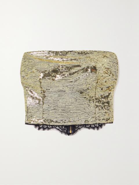 Dolce & Gabbana Cropped Strapless Lace And Sequined Tulle Bustier Top