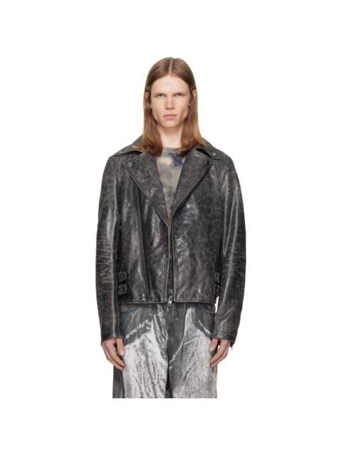 Diesel Gray Treated Leather Biker Jacket
