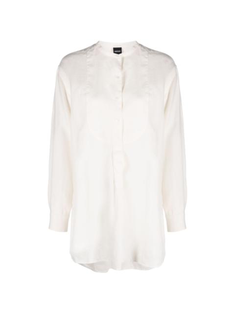 collarless linen bib shirt