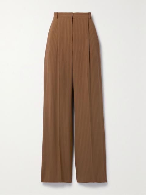 Loro Piana Jail pleated pinstriped silk-blend georgette wide-leg pants Brown