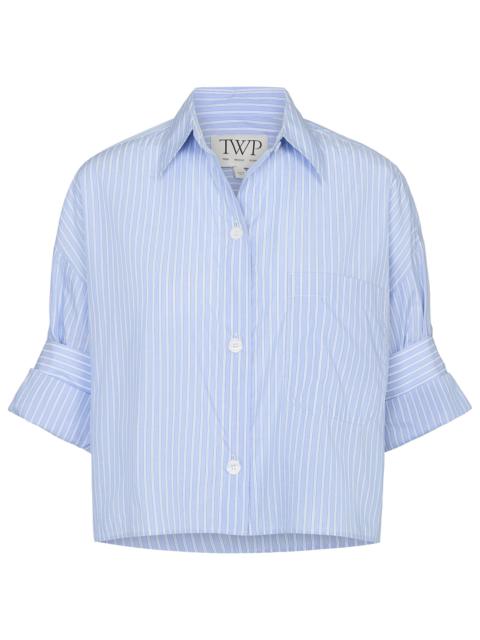 TWP Women's Next Ex Striped Cotton Crop Shirt - Blue Haven White