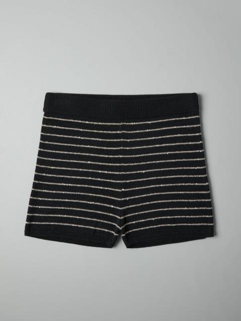 Cotton dazzling stripes knit shorts