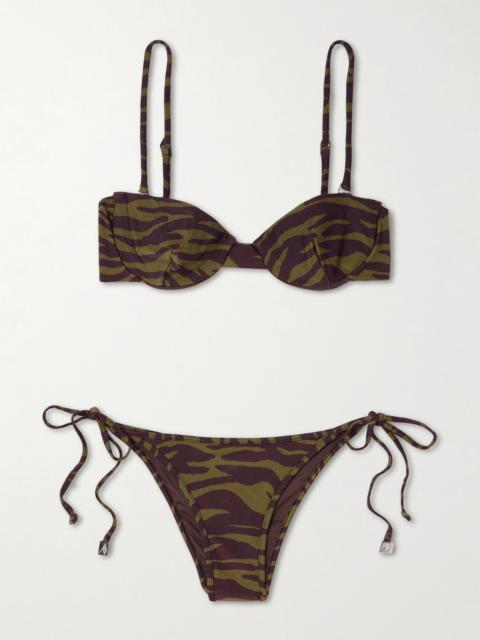 THE ATTICO Convertible zebra-print underwired bikini Green