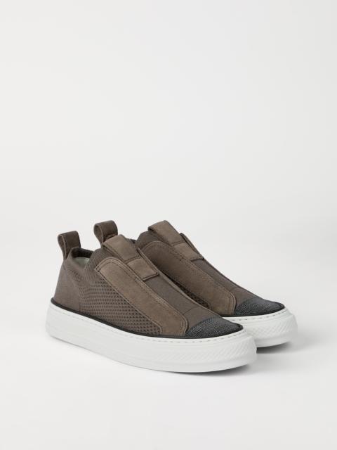 Brunello Cucinelli Cotton knit and suede slip-on sneakers with precious toe
