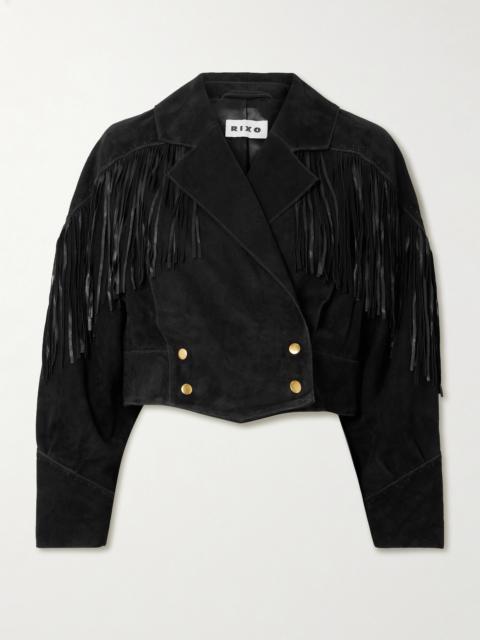RIXO Darragh Fringed Double-breasted Suede Jacket