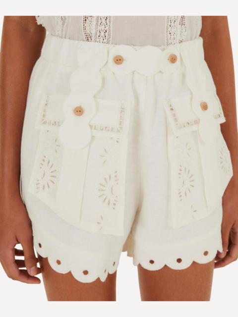 FARM RIO Off-White Artisanal Linen Shorts
