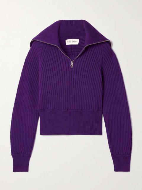 HIGH SPORT Chester ribbed cotton-blend half-zip sweater Purple