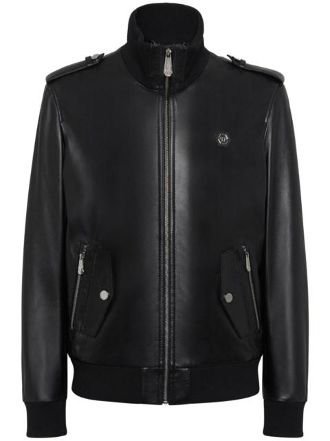 PHILIPP PLEIN logo-appliqué leather jacket