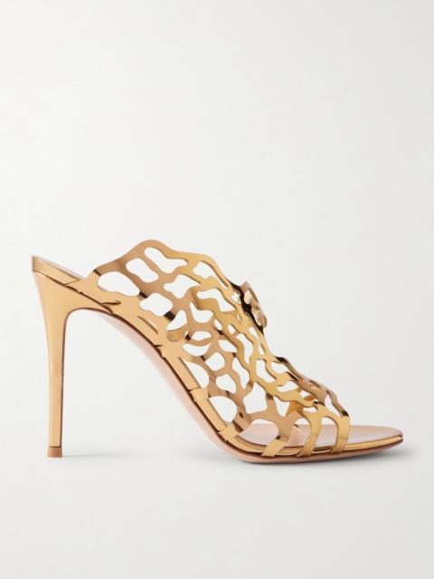 Gianvito Rossi 95 laser-cut metallic leather mules Gold