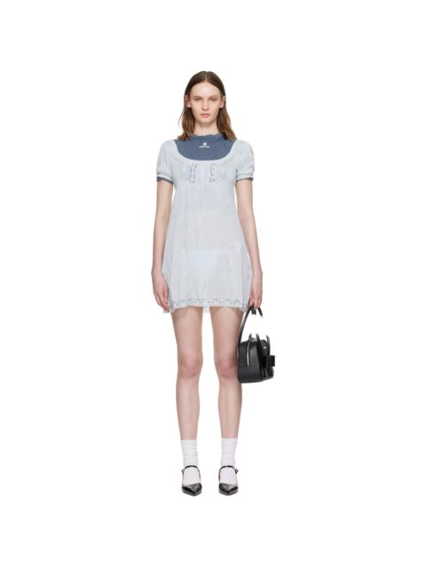 SHUSHU/TONG Blue Boatneck Puff Sleeve Knit Minidress