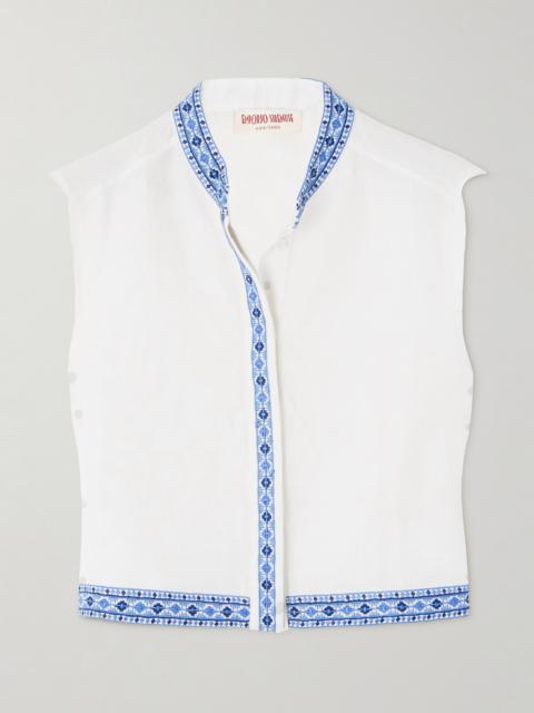 EMPORIO SIRENUSE Andorra Cropped Embroidered Linen And Cotton-blend Top