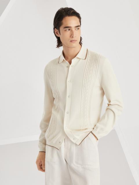 Brunello Cucinelli Cotton geometric jacquard knit shirt