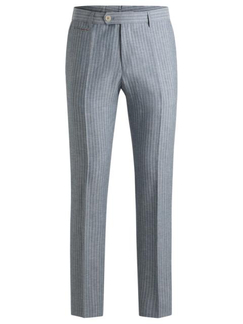 BOSS SLIM-FIT TROUSERS IN STRIPED WOOL AND LINEN