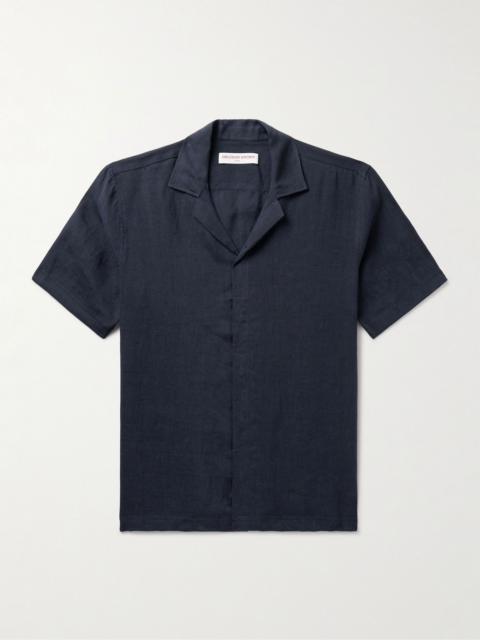 Maitan Camp-Collar Linen Shirt Navy